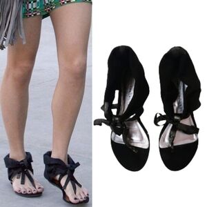 Chinese Laundry Black Suede Thong Flat Sandals 7.5 Medium